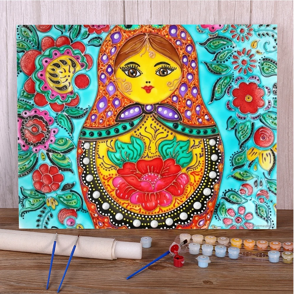 Russian Matryoshka Doll Coloring By Numbers Painting Complete Kit Acrylic Paints 50*70 Oil Painting Home Decor For Adults