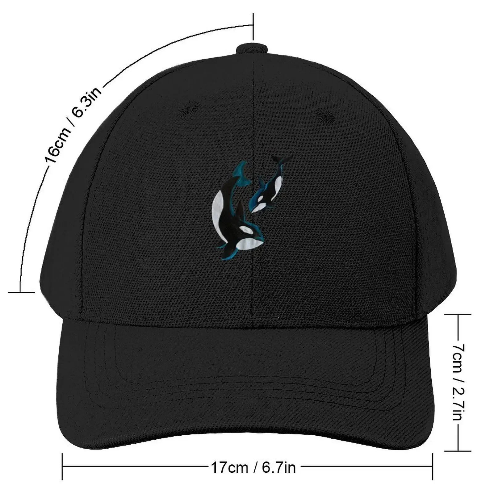 Orcas- two painted orcas in honor of them organizing against harmful humans Baseball Cap black Snapback Cap For Girls Men's