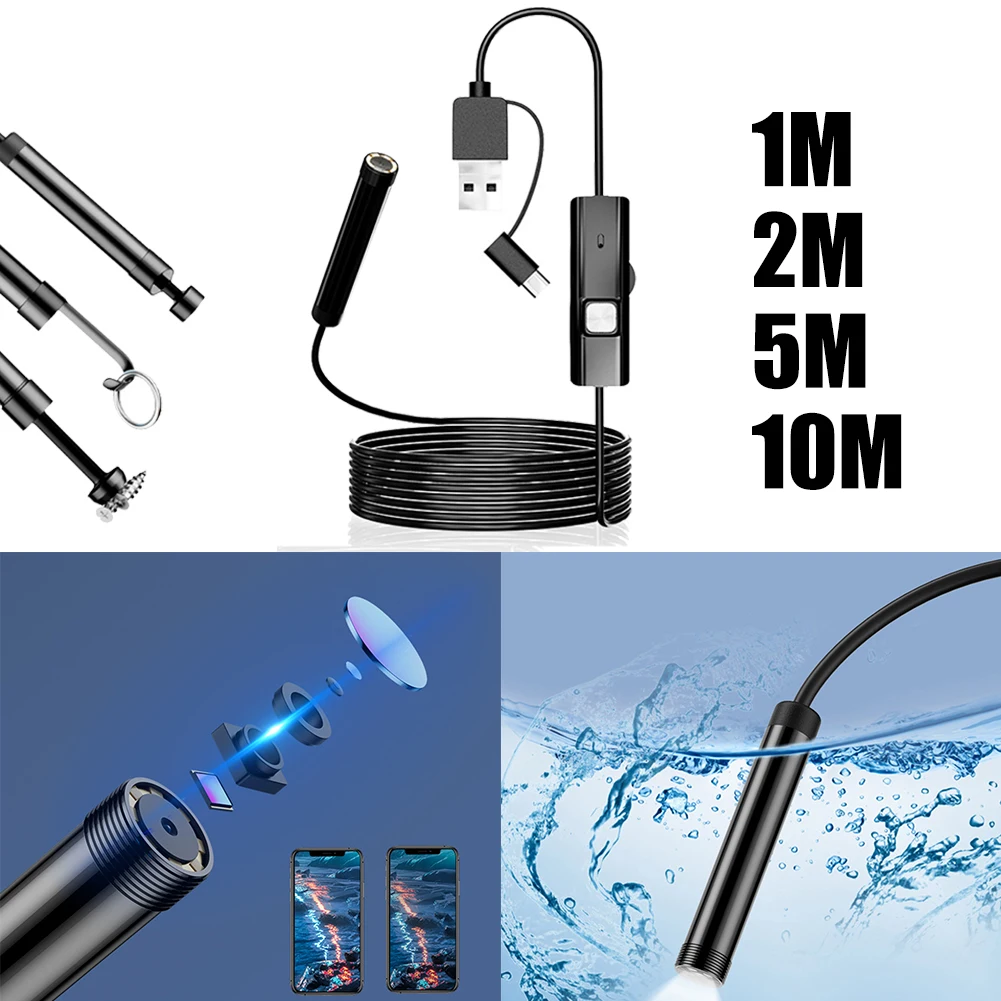 3 In 1 640P HD Borescope Camera With 6 Adjustable LEDs 8mm IP65 Waterproof Inspection Sewer Borescope Camera For Checking Car