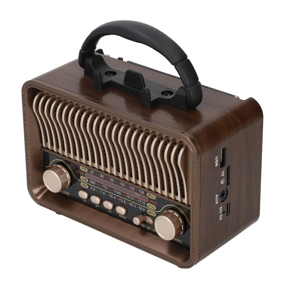 Portable Multi-functional Full Band Radio Wood Grain Handhold Retro Radio Stereo Bluetooth 5.4 Bluetooth Speaker Home Use