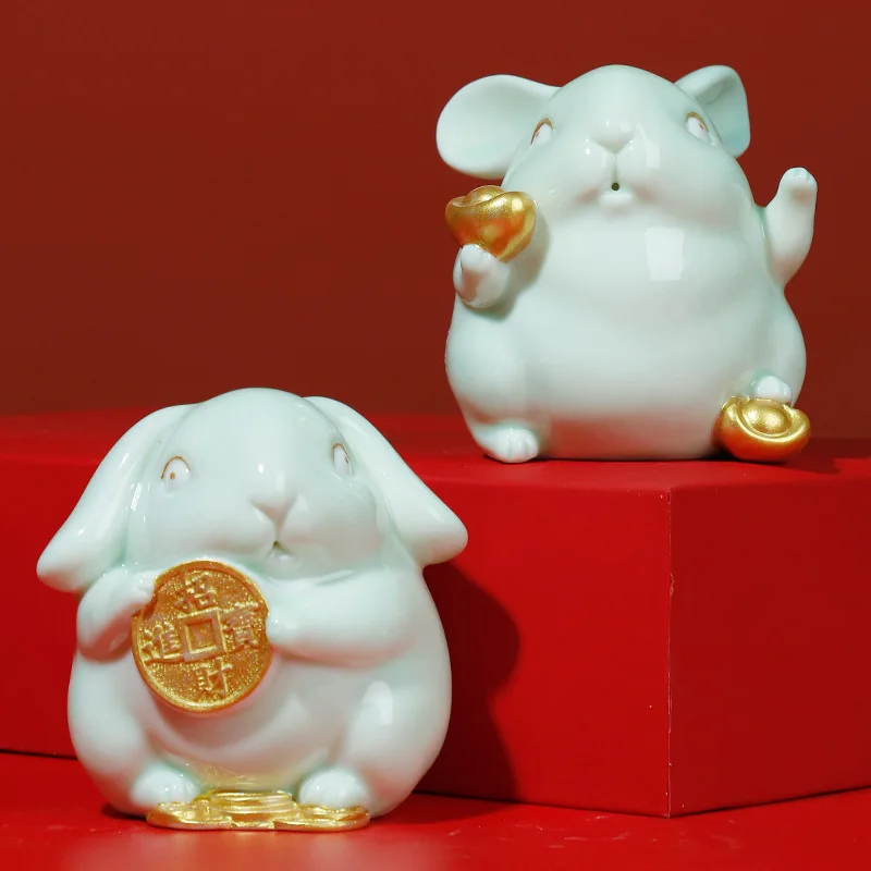 Zhaocai Rabbit Gift Decoration Creative Ceramic Home Decoration Couple Small Fresh High end Gift Box