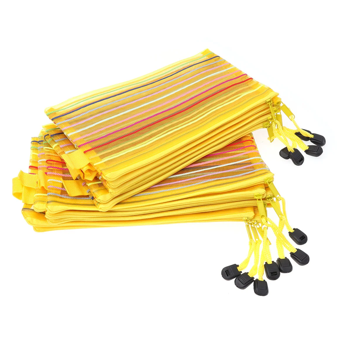 12 PCS Embellishments Prevent Colorful Stripe Pouch with Zipper Mesh Storage Bag Student Snap