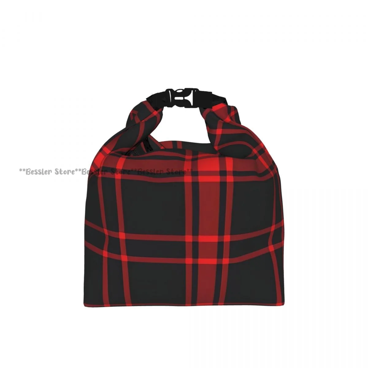 Roll-Top Insulated Lunch Bag Classic Plaid Checkered Tartan Pattern Thermal Bento Box Bag Portable Cooler Bag for Picnic
