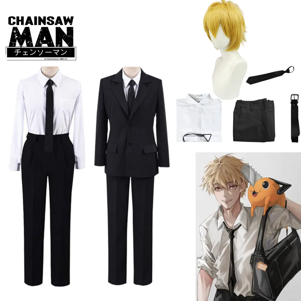 Disfraces de motosierra de Anime para hombre, Cosplay de Denji Aki Hayakawa, uniforme cazador de demonios negro, traje de peluca