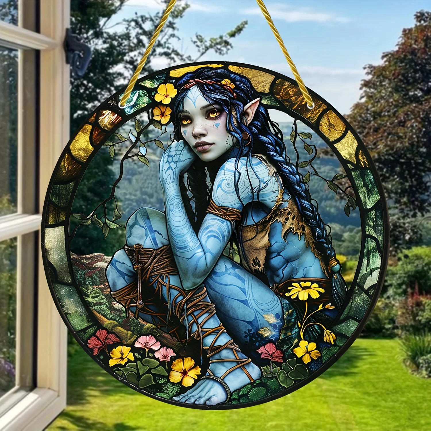 Charming Blue Elf Sun Catcher-Acrylic Window Hanging,Perfect Gift For Mom,Lover, Friends|Colorful Wall Art For Home,Porch Decor