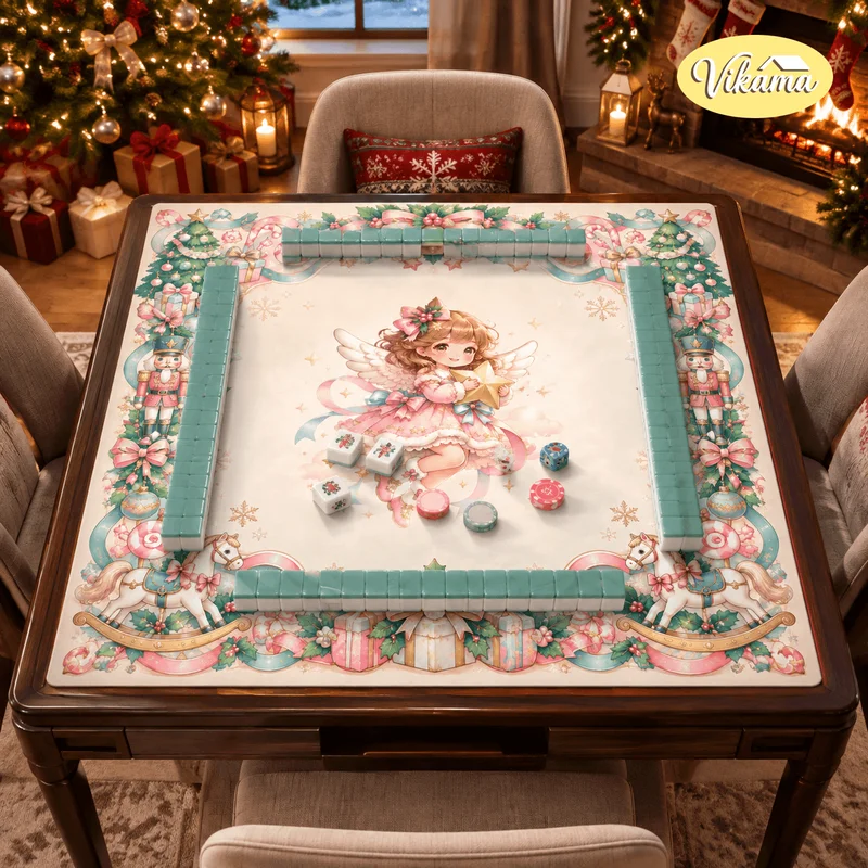 Christmas Angel Girl Mahjong Mat Non Slip Washable Table Cover Game Mat for Living Room Family Game Night Holiday Gift