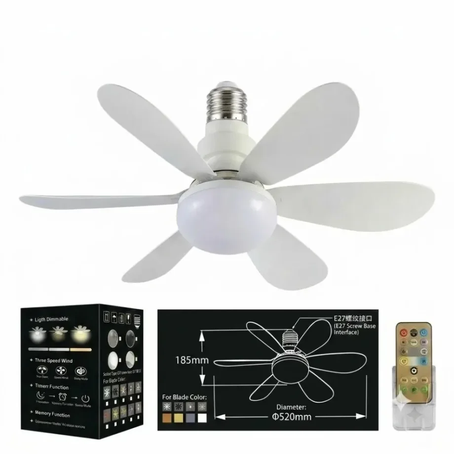 E27 LED Ceiling Fan Light With Remote Control 30W-40W Dimmable AC 85V-AC 265V For Living Room Study Household Use