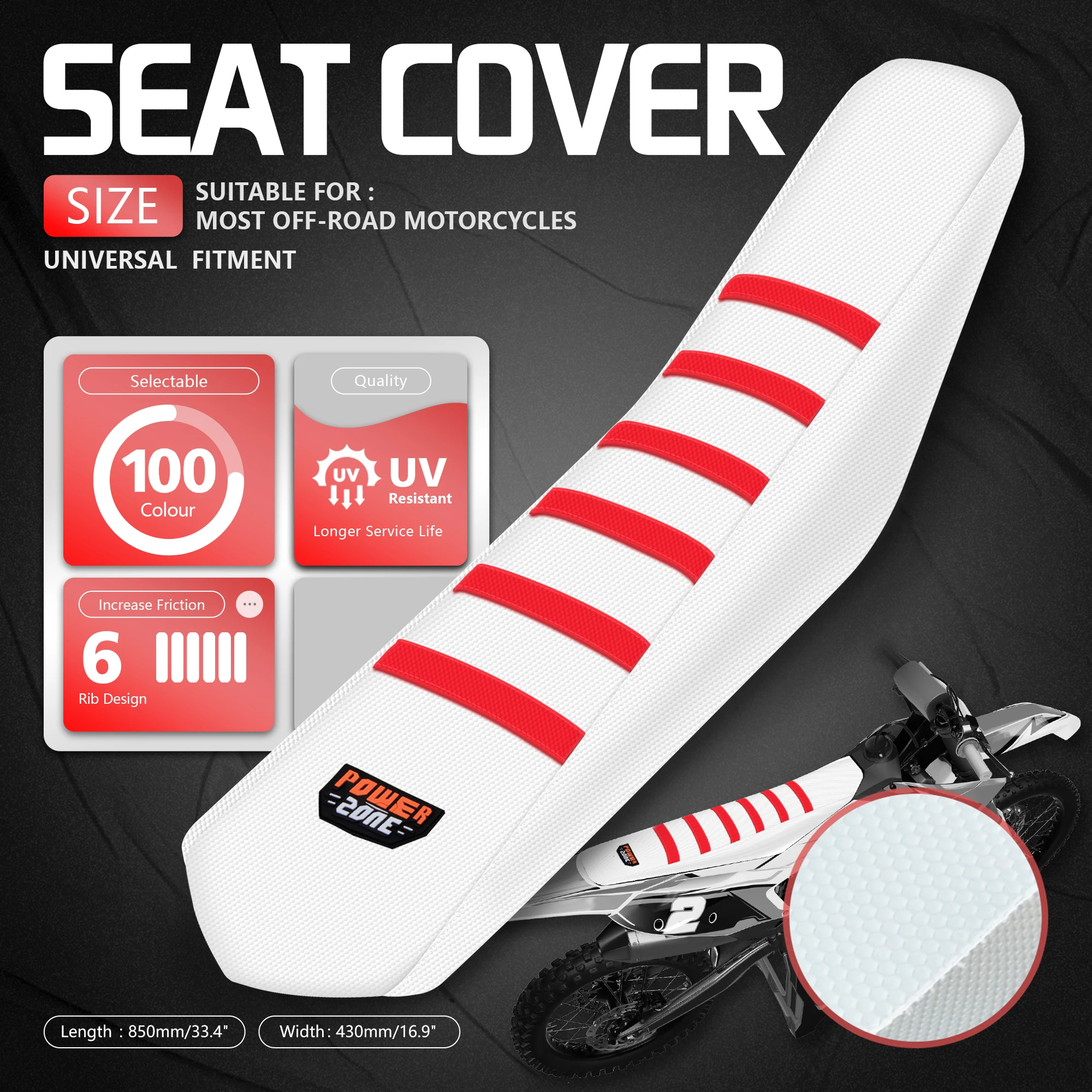 Powerzone Universal  Soft Seat Cover For SXF EXC KXF CRF YZF WR TC TE Waterproof Non-slip Ribbed Motorcycle Seat Cover