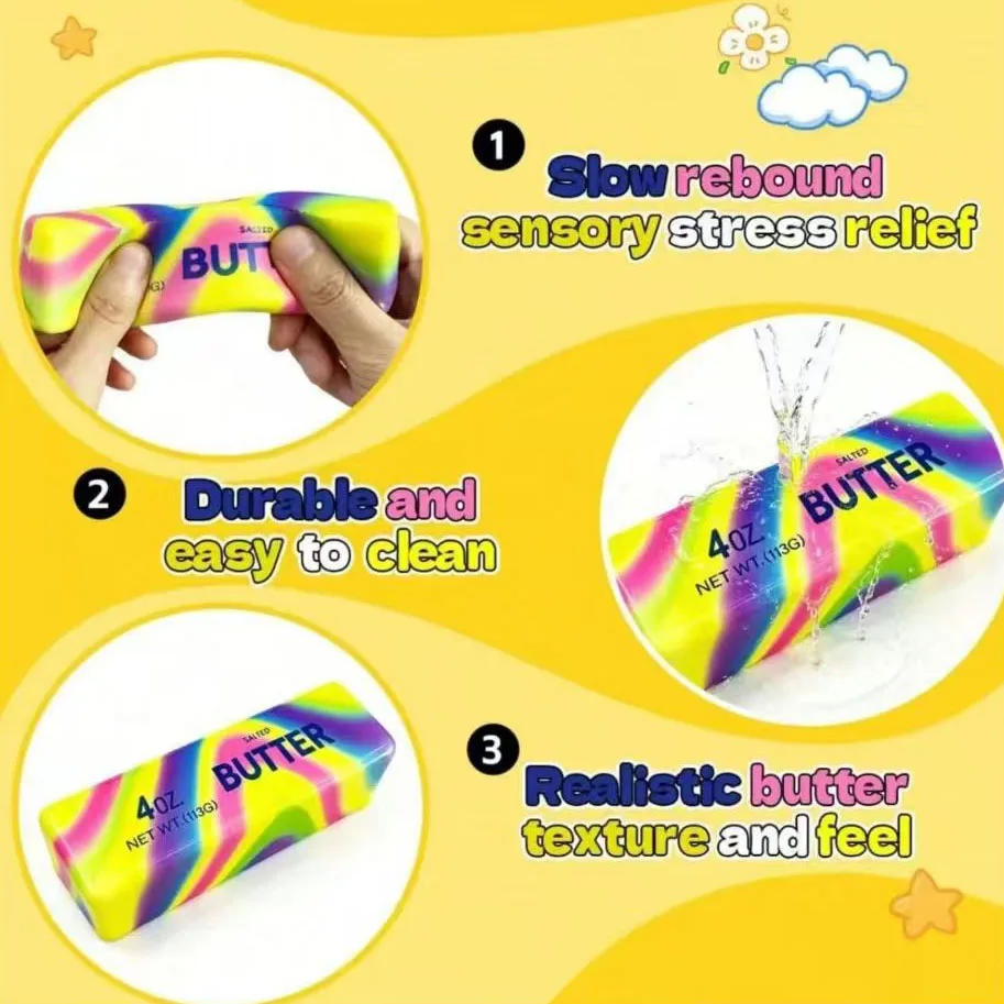 1/2/3 Stück Regenbogen-Butterstab Squishy Spielzeug, langsam aufsteigendes künstliches Lebensmittel-Sensorik-Quetschspielzeug, Angstlinderungsgeschenk für alle Altersgruppen – Detail 8
