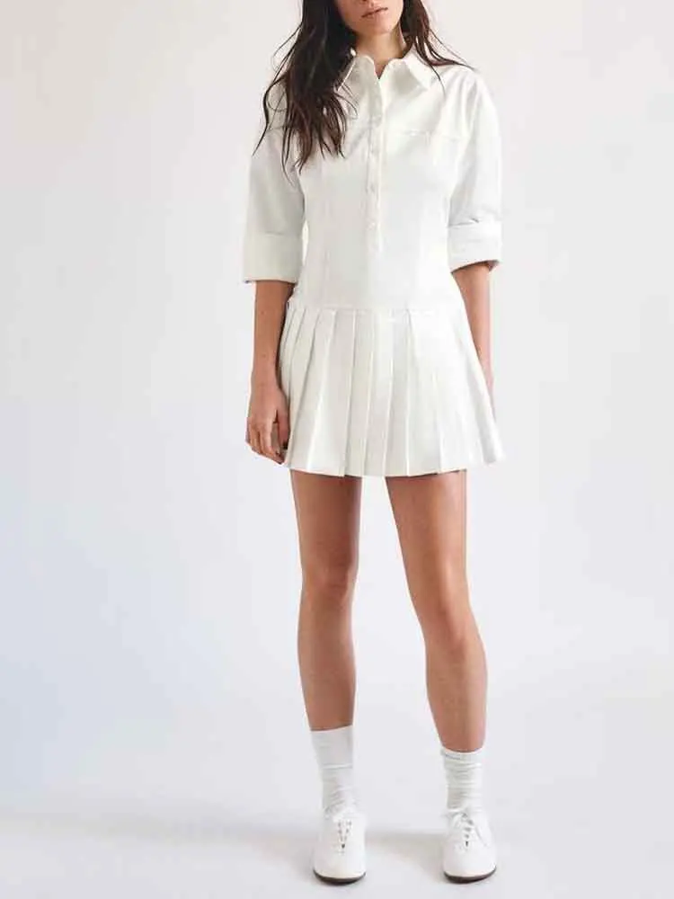 

European style new women's clothing French fashion all-match temperament white shirt style jumpsuit dress