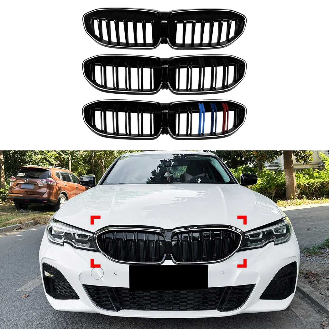 

With Light Front Bumper Grille Kidney Racing Grill Grilles BodyKit For BMW 3 Series G20 G21 2019-2022 ABS Tuning Accessories