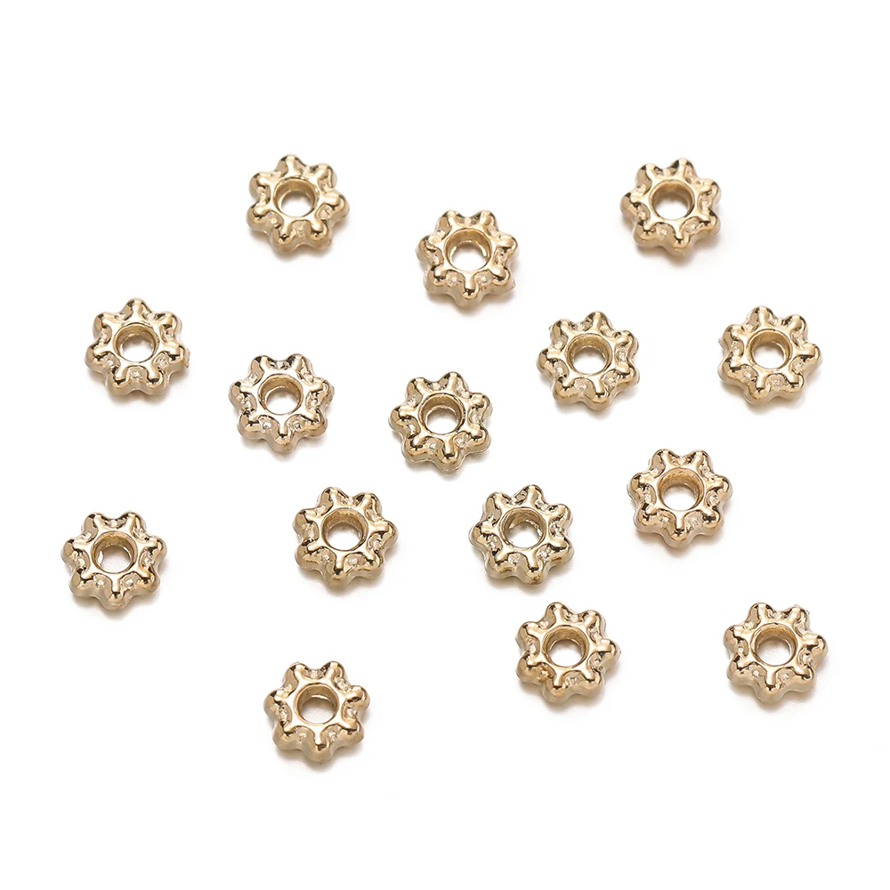 200 Uds. Cuentas de copo de nieve de aleación de 4/6mm, espaciador de flores, cuentas sueltas para pulsera DIY, collar, suministros de accesorios para hacer joyas