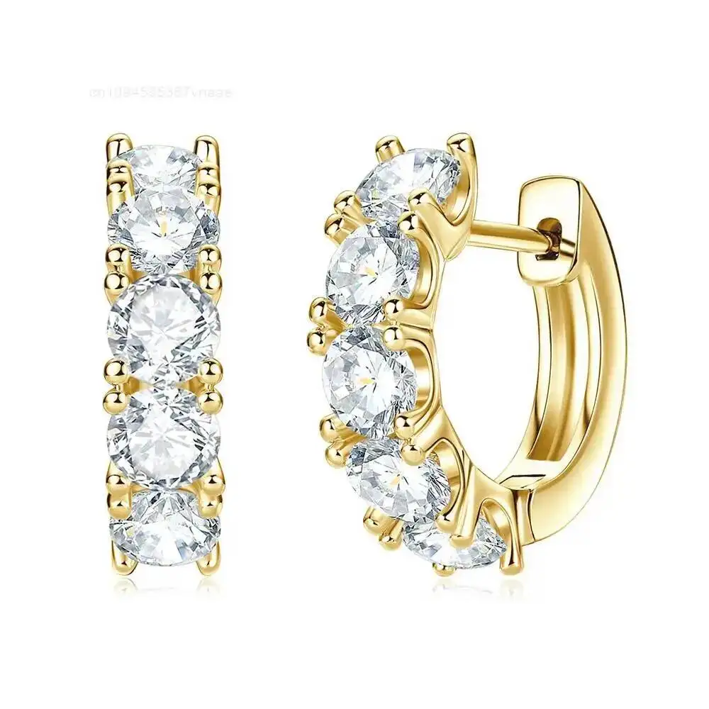Wholesale New Fashion Jewelry 14K Gold Filled 4mm 0.3ct Moissanite EarringsLat-ch Back Hoop Earrings for Women Birthday Gift