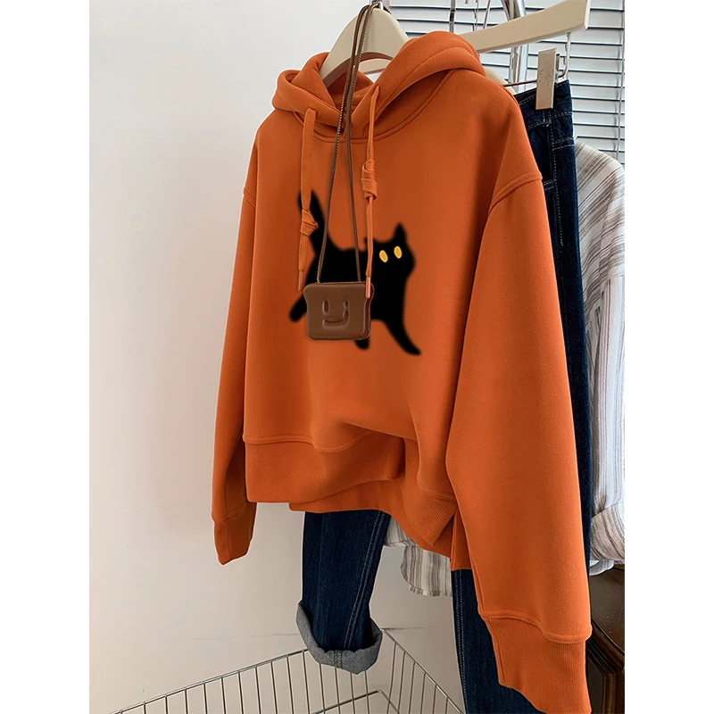 เสื้อฮู้ดดี้สีส้มไซส์ใหญ่สำหรับผู้หญิง ทรงหลวม สวมใส่สบาย เหมาะสำหรับฤดูใบไม้ร่วง ดีไซน์เกาหลี ทรงยาว ไซส์ใหญ่ 300 ปอนด์