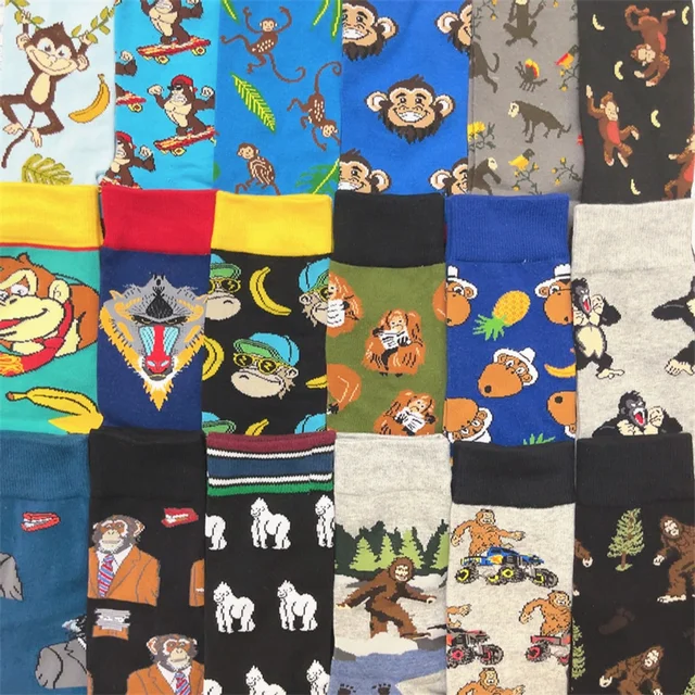 Adult Crew Cotton Cartoon Ape Socks Monkey Saki Wild Savage Man Bigfoot Gorilla Simpanzee Orangutan Gibbon Large Size Homo Sox