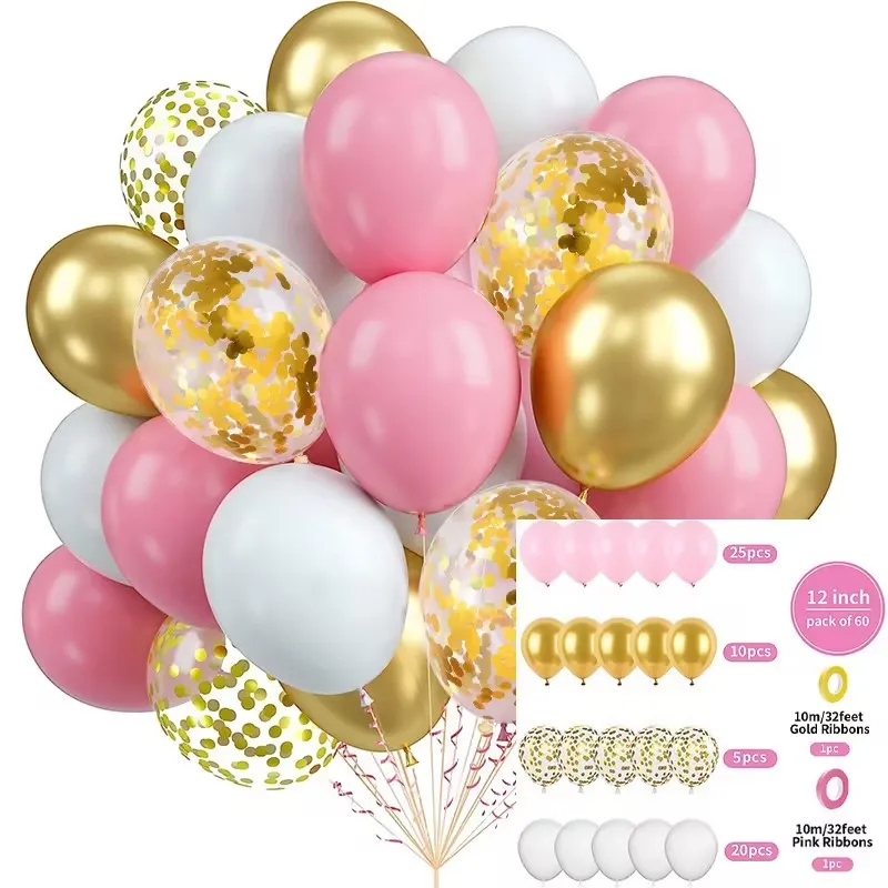 SoDigne 60Pcs Confetti Wedding Balloons Latex Ballon Adult Anniversary Wedding Supplies Birthday Party Decorations