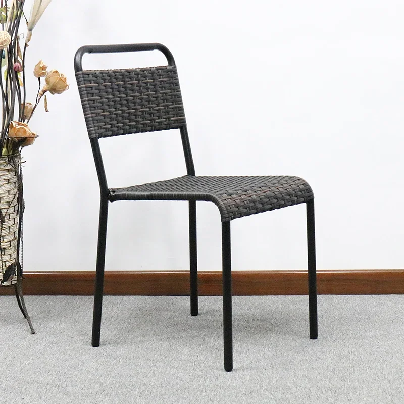 Stackable Restaurant Family Cafe Iron Black Polyethylene Rattan Restaurant Chair