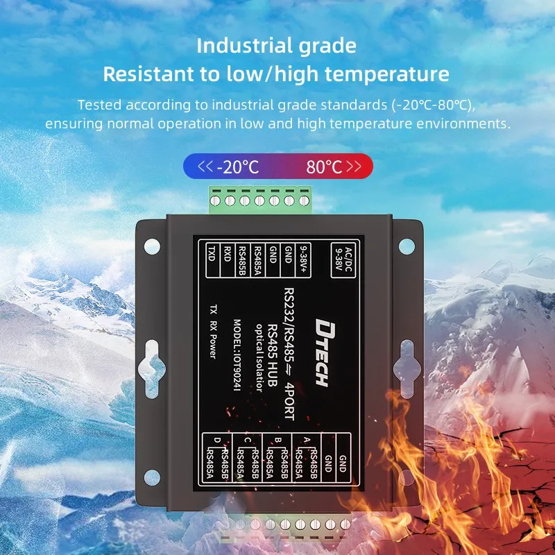 DTECH Bidirectional RS232 RS485 to 4 Port RS485 Hub with Photoelectric Isolation