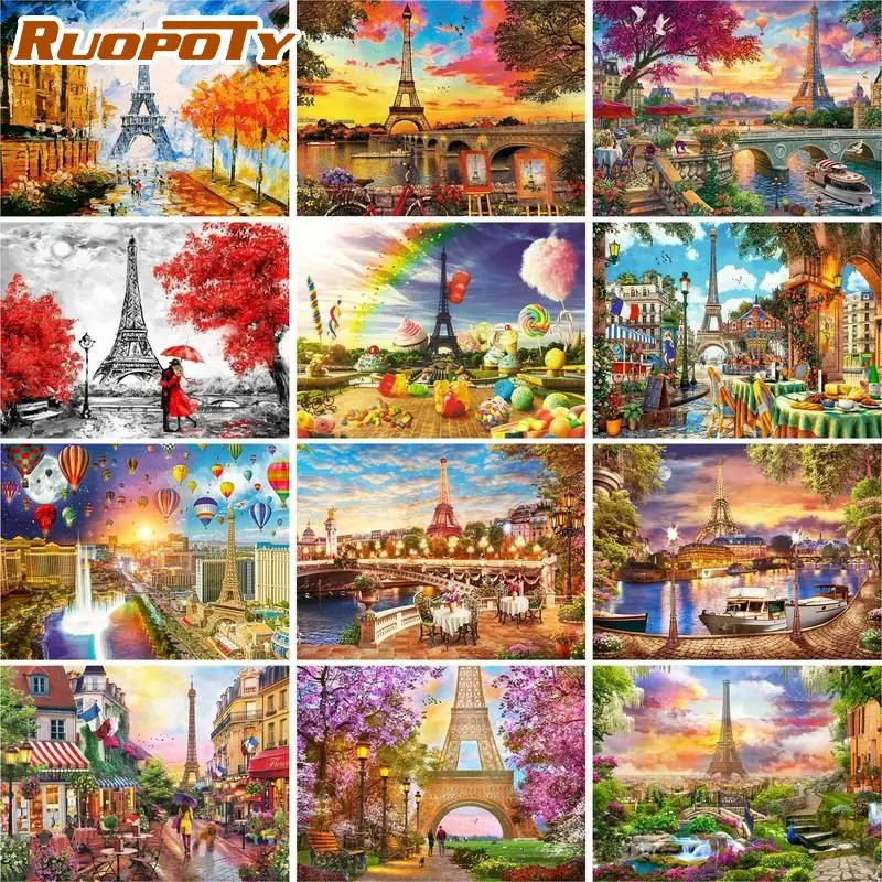 RUOPOTY Diy Oil Painting By Numbers Paris Landscape Wall Art Picture Unique Gift Drawing Picture By Numbers For Living Room Home