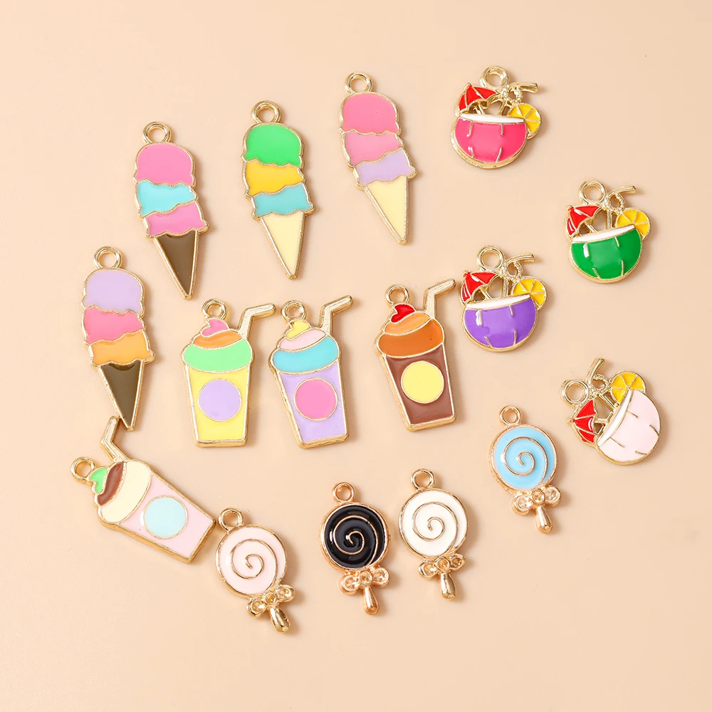 Leslie 10 Stück Niedliche Lollipop-Eiscreme-Anhänger für DIY-Schmuckherstellung Zubehör Lebensmittel- und Getränkeanhänger Halsketten- und Ohrringherstellung – Detail 2