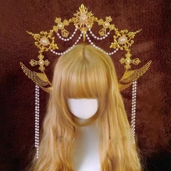 Baroque Heart Halo Headpiece Women Gothic Lolita Tiara Crown Headband Cosplay Godmother's Virgin Mary Headdress
