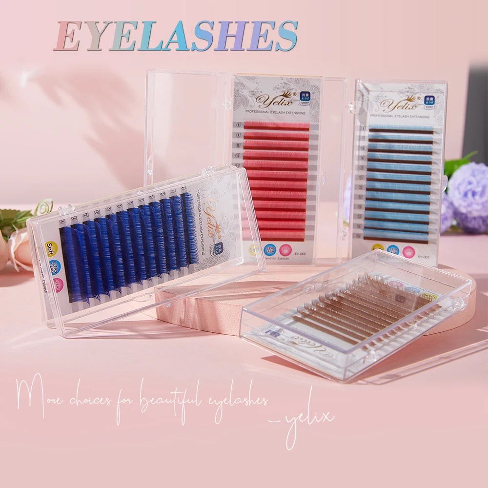 Yelix Colored Eyelash Extensions Lightweight Premium Individual False Lashes For Salon Silk Mink Makeup Cilia Makeup Tools
