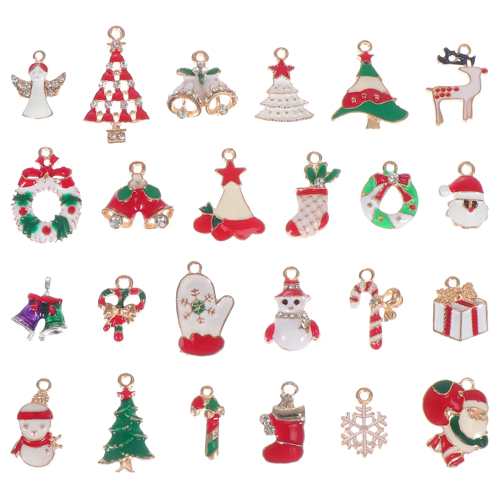 

24 Pcs Christmas Charms for Jewelry Xmas Pendant Bracelet Cartoon DIY Pendants Alloy Colorful Hanging Ornaments