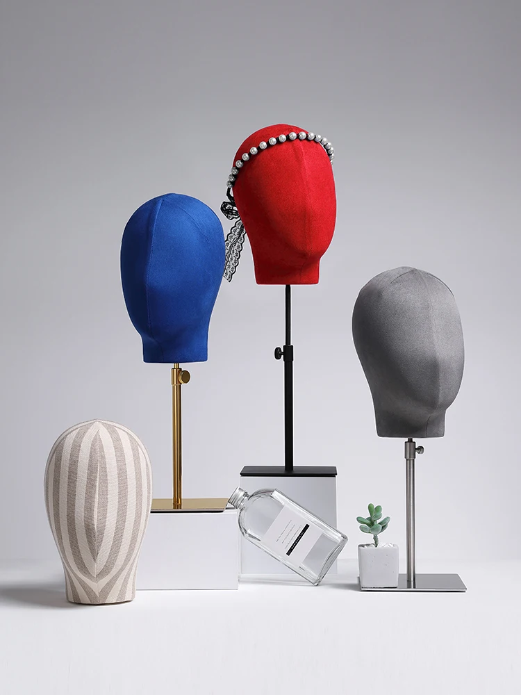 Hot Sale! Fabric Cover Mannequin Head with Iron Square Base For Wigs and Hat Display