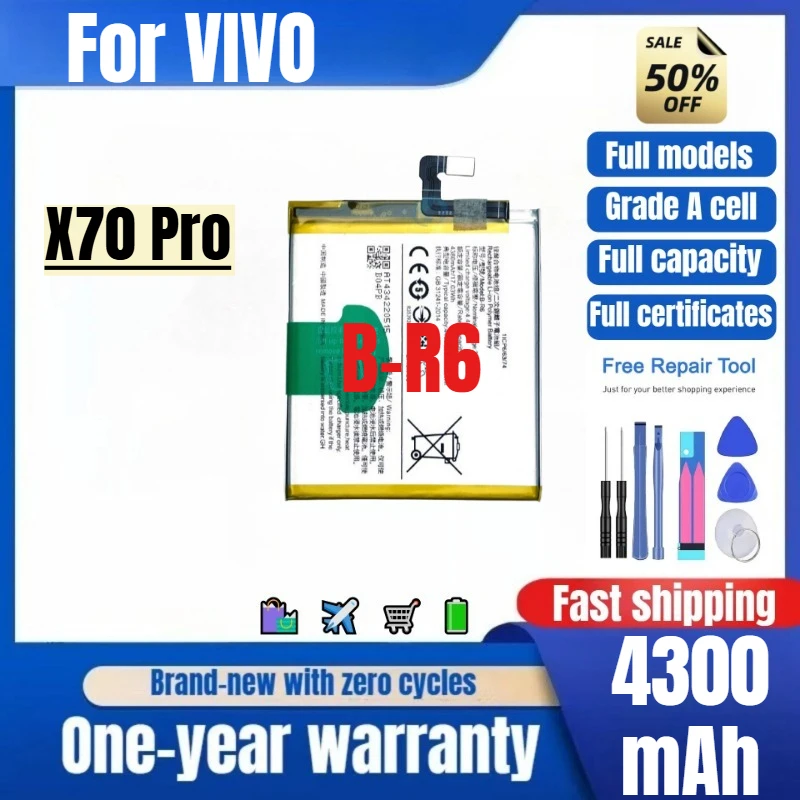 B-R6 for VIVO X70 Pro Mobile Phone Battery 0Cycle High Quality High Capacity Battery Replacement Bateria Grade A Cell with Tools