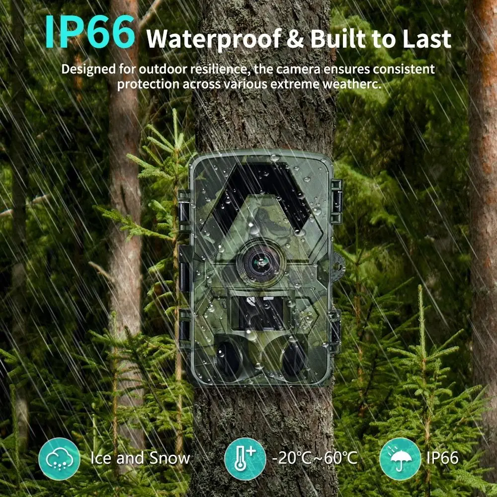 

IP66 Waterproof Outdoor Infrared Trail Camera 120° Wide-Angle Support 128G 5K HD Motion Activated Camera Night Vision