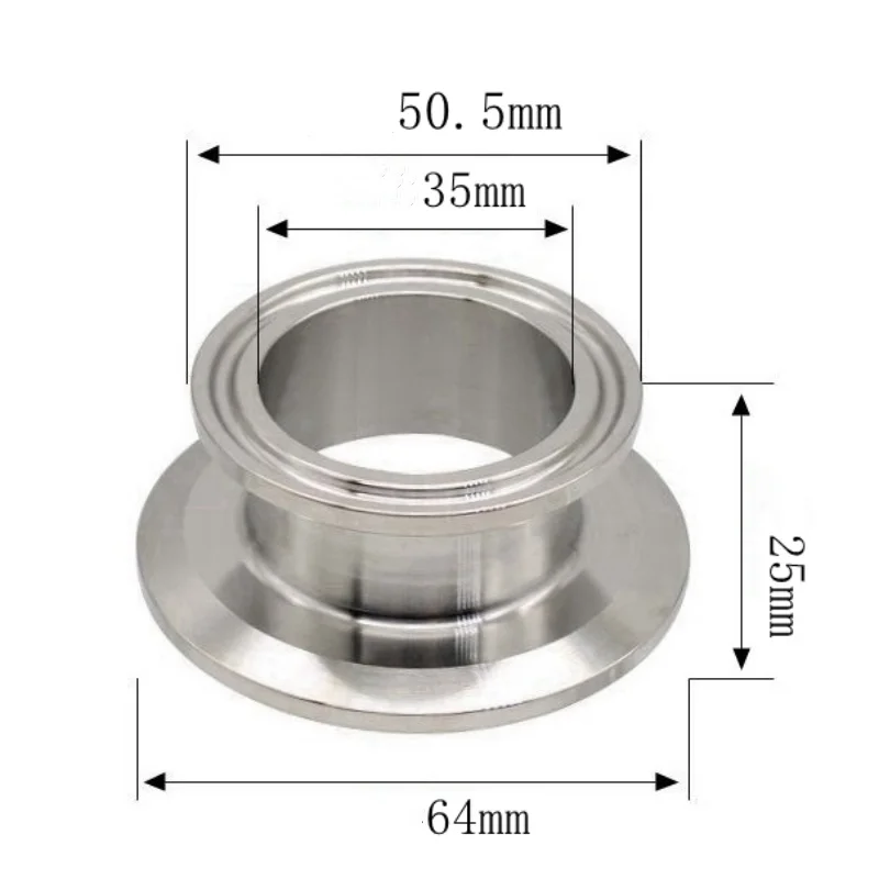 

Короткий переходник Tri Clamp OD 50,5 мм x OD 64 мм, высота 25 мм, разъем из санитарной нержавеющей стали 304