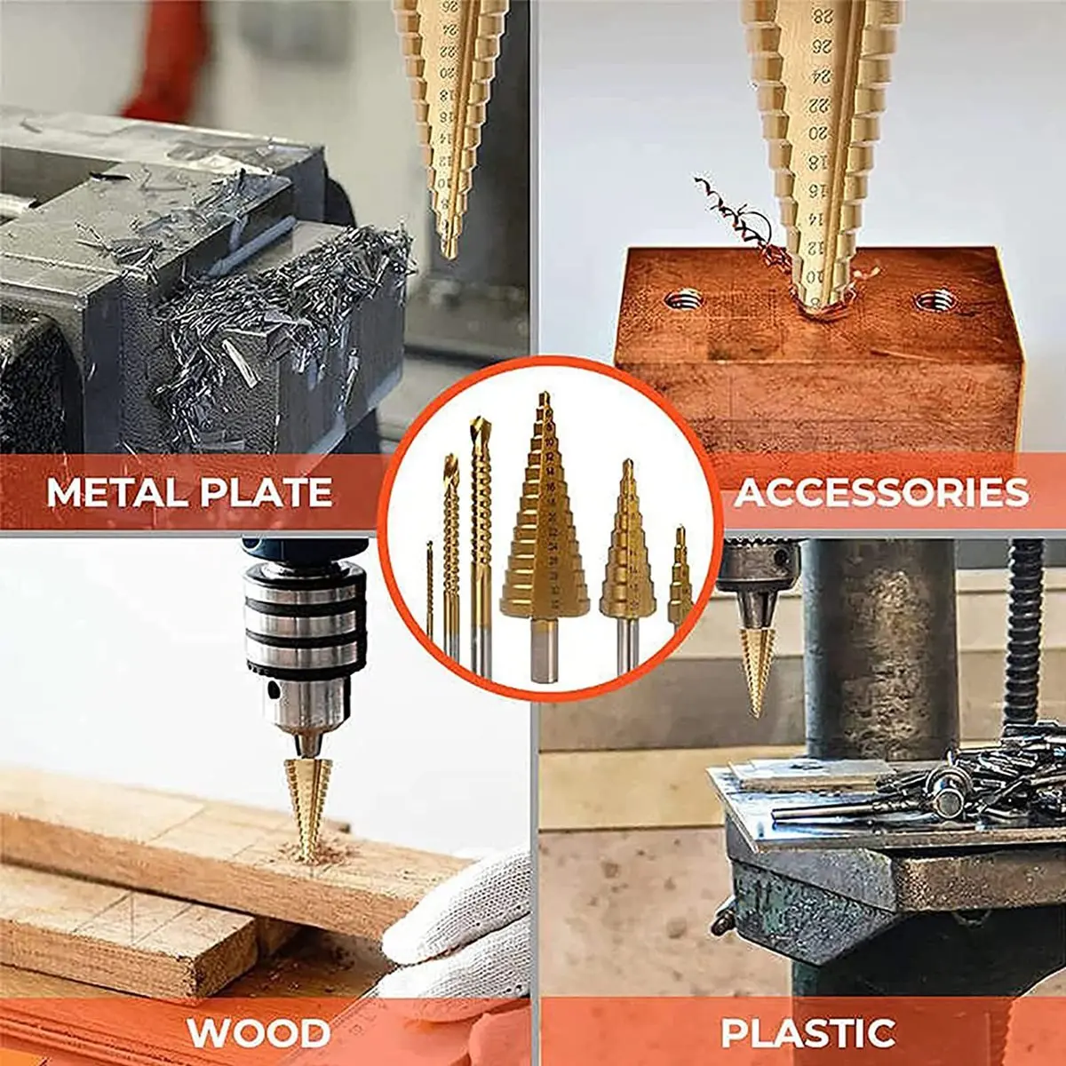 

6 шт. набор ступенчатых сверл, титановая фреза 4-12 4-20 4-32 мм 3 6 8 мм для деревообработки, открывалка для металлических сердечников