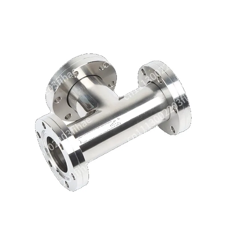 304 stainless steel CF ultra-high vacuum tee, one end of the flange is fixed to the adjacent two loops