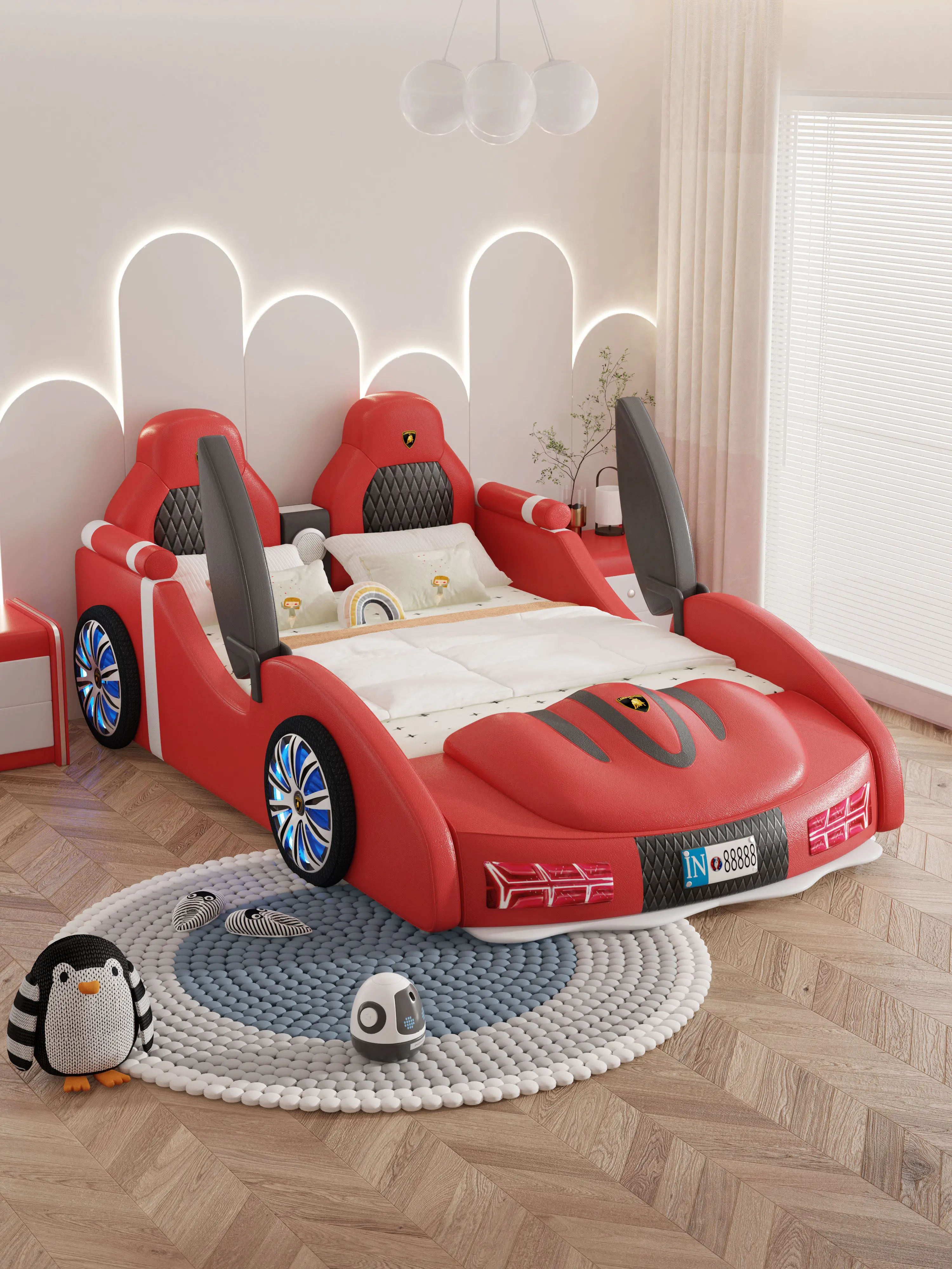 

*New Designer Car-shaped with Storage Function. High-end Cartoon-style Soft-padded Children's with Guardrails.