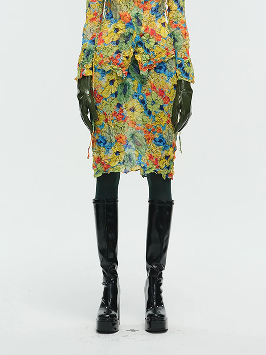 

Плиссированная юбка с принтом, романтический стиль, высокая талия, полиэстер, для повседневной носки, прямой крой.