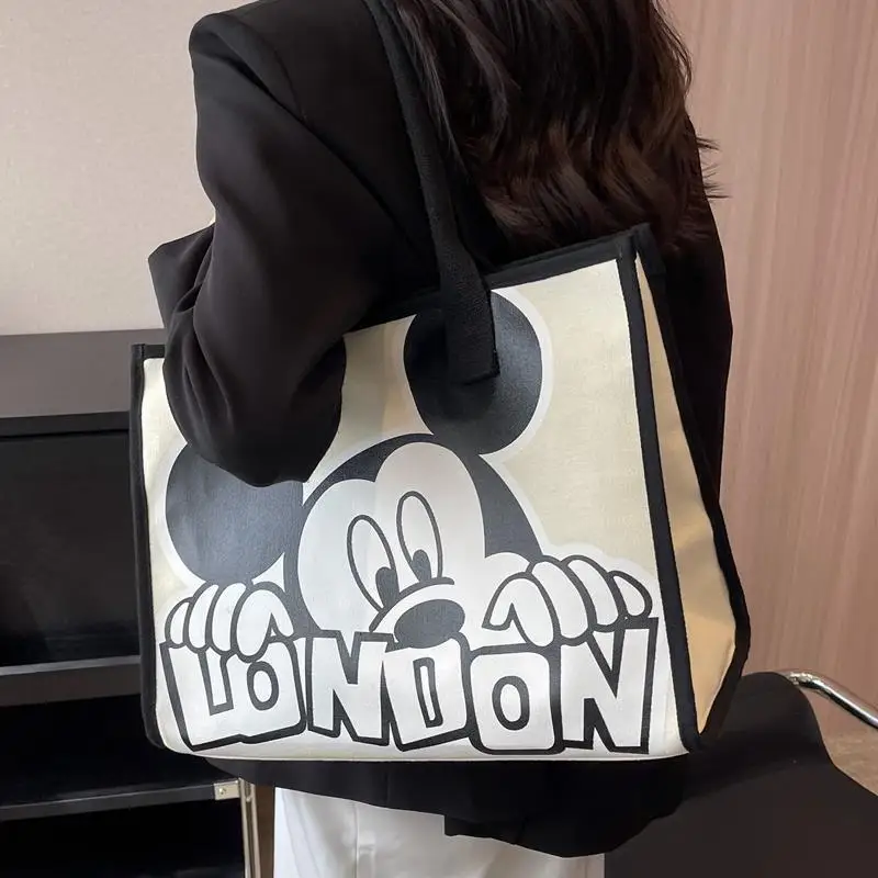 

Disney Mickey Canvas Bag Women's Versatile Casual Shoulder Bag Commuter Handbag Large Capacity Multifunctional Mommy Bag