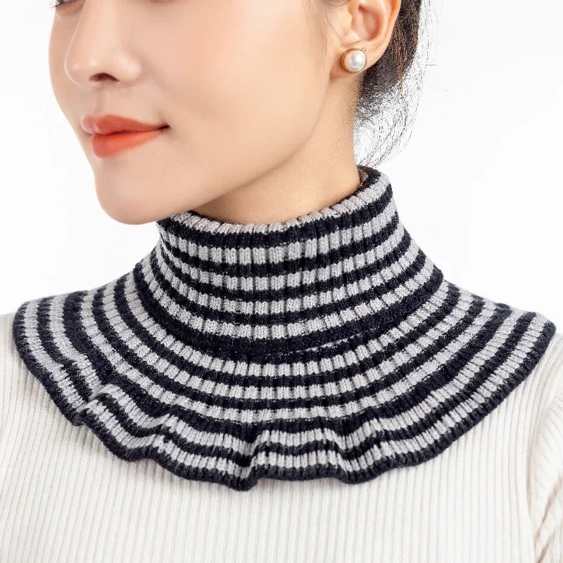 Knit Wool Neck Protector Winter Stripe Pullover Collar for Women Warm Scarf Elastic Fake Collar Knitted Neck Cover  Neck Guard