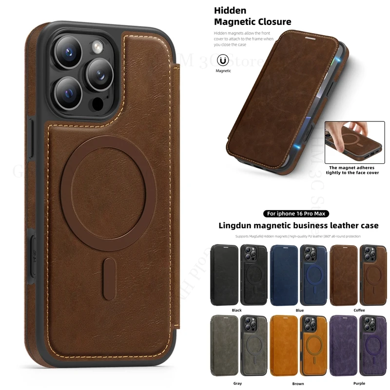 

Magnetic Flip Card Slot Leather Case For Apple iPhone 16e For Magsafe Full Protector Cover For Apple 16 E 14 13 12 11 15 Pro Max