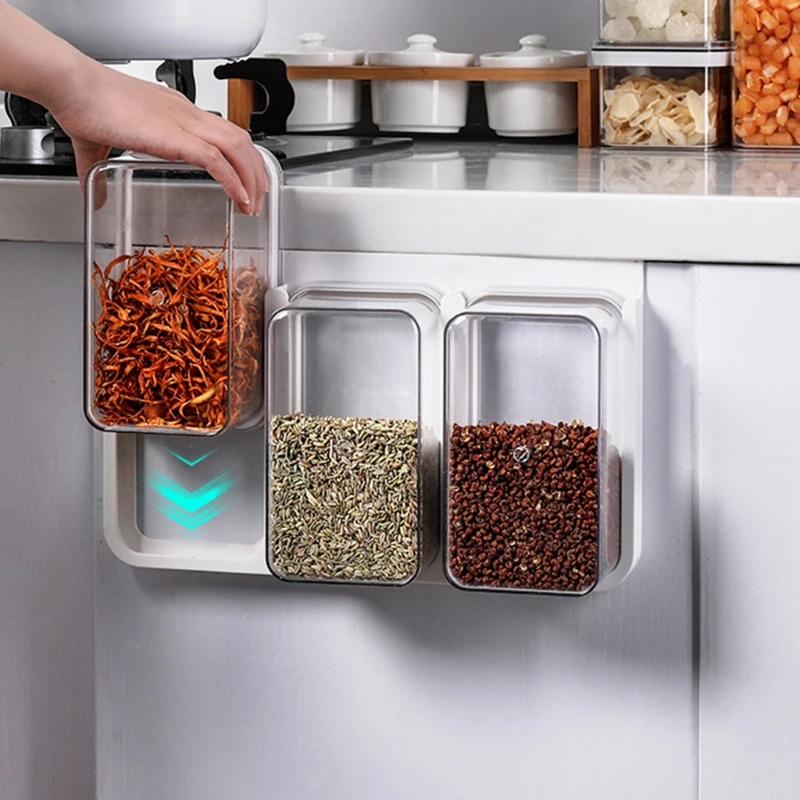 Kitchen Cabinet Hanging Plastic Airtight Storage Box Wall-Mount Sealed Grain Jar Dropsale