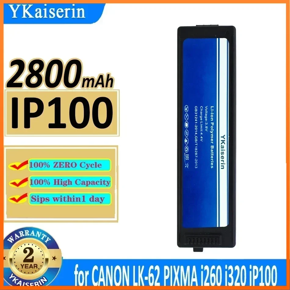 

YKaiserin 2800mAh IP100 Replacement Battery for Canon LK-62 PIXMA I260 I320 IP100 Min 2446B003 K30274 LB-60 QK1-2505-DB01-05