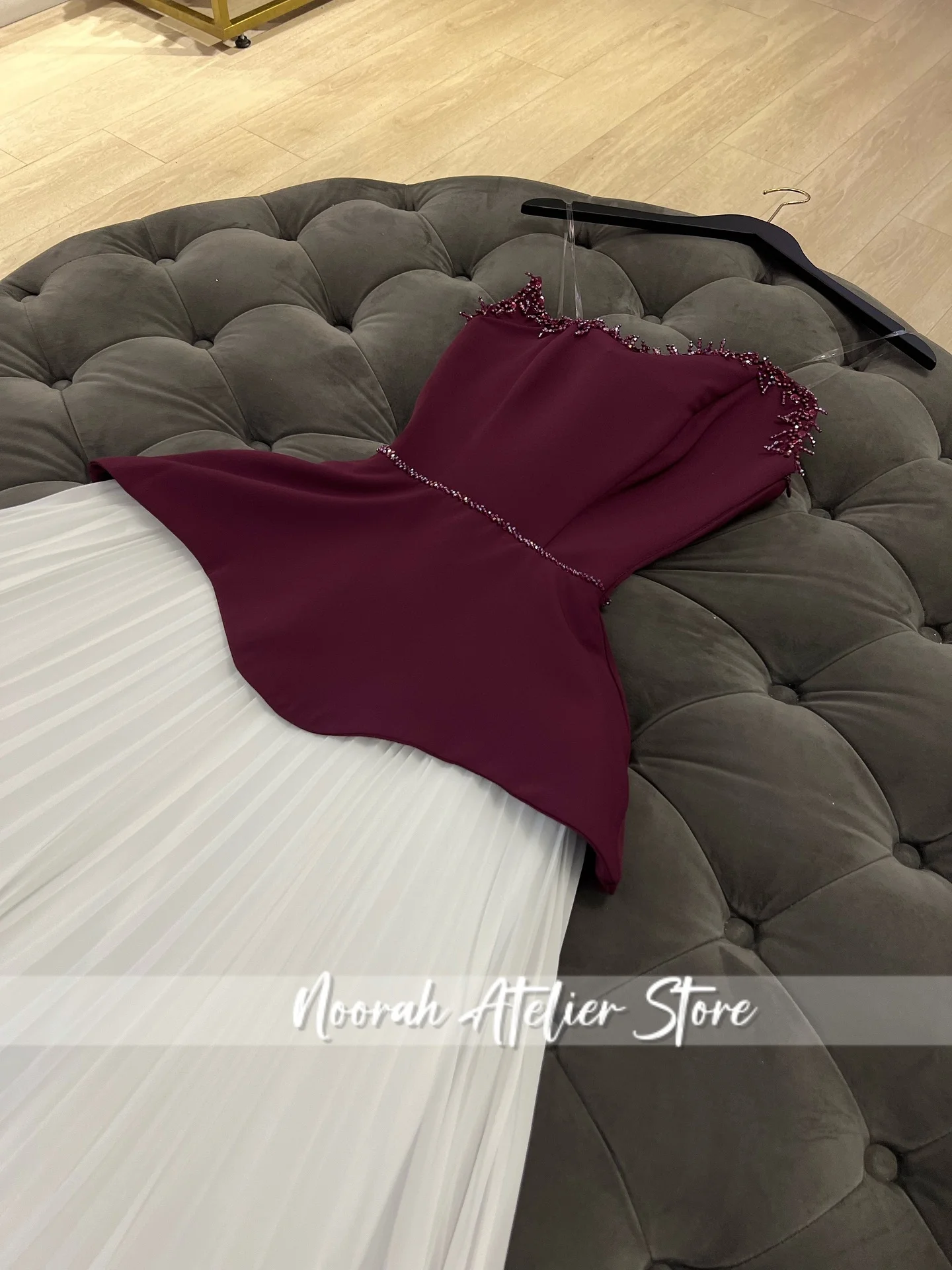 Neue Kontrast Weiß-Rot Trägerlose Damen Abendkleider Aline Crepe Chiffon Abendkleid Langes Partykleid Vestidos Maßgeschneidert