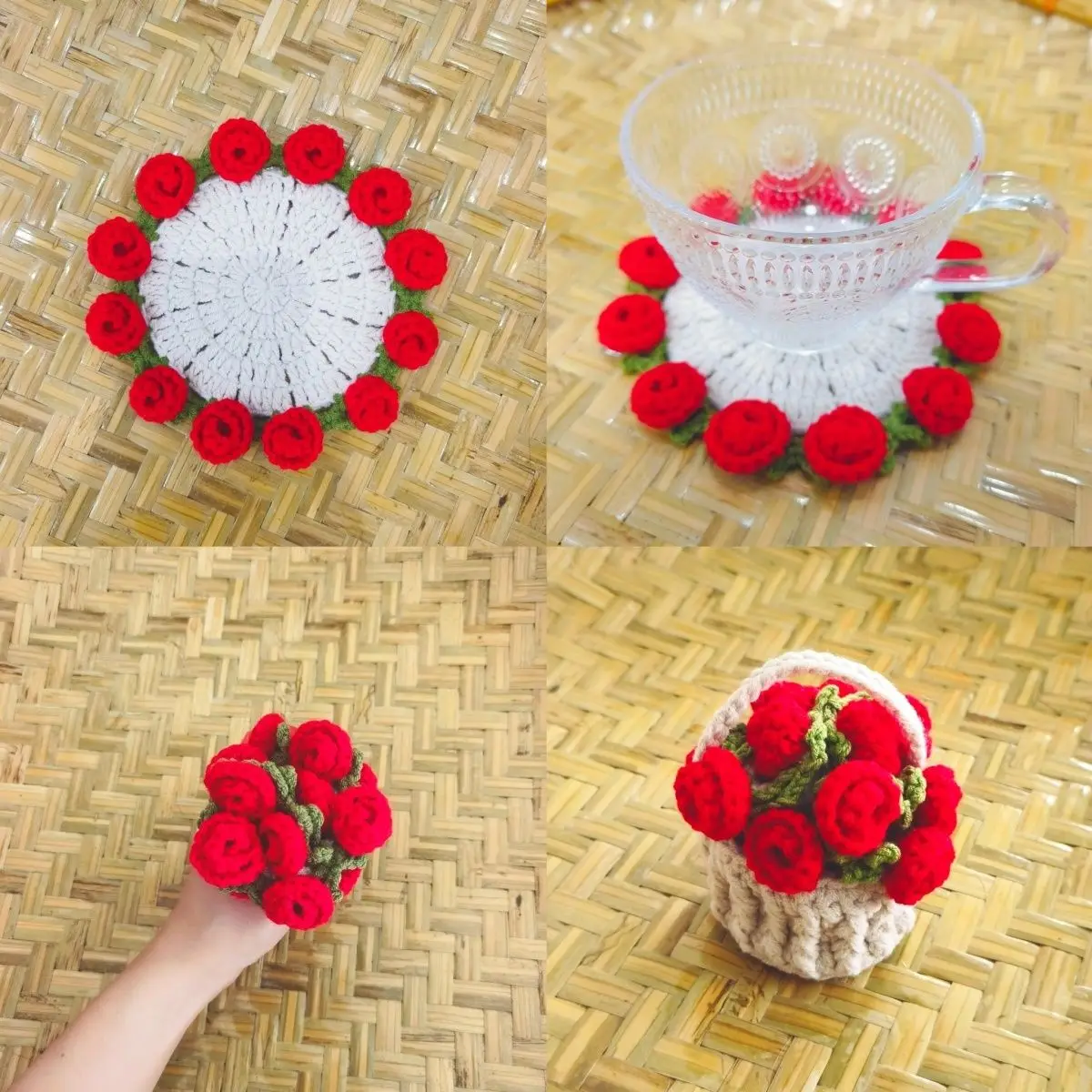 Finished products Handmade rose flower coasters Finished products  gifts for girlfriends Holiday gifts Woven flower ornaments