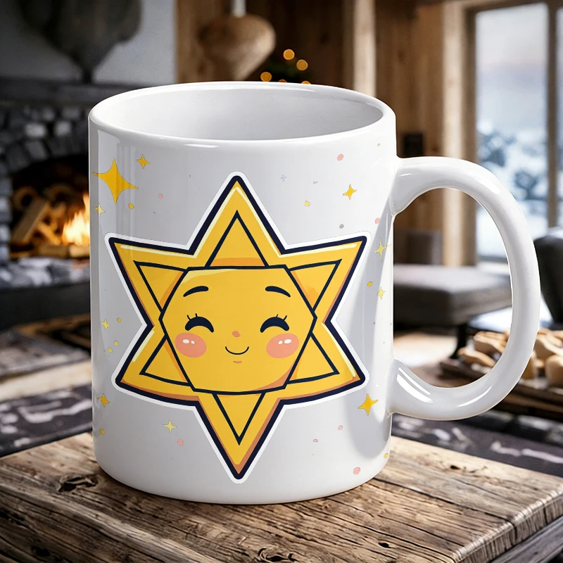 

Cute Cartoon Star of David Ceramic Mug, Coffee Cup, Milk Cup, Office Tea Cup, Drinking Cup, Fade-Resistant, Gift for Friends