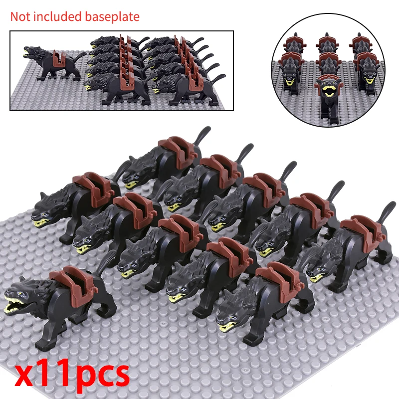 MOC Creative Medieval Black Wolf Orc Mount Knights Castle lotr Animals figures building blocks bricks Toys For Children gifts