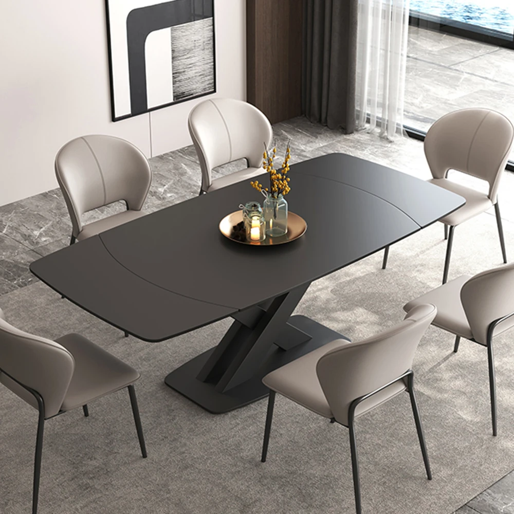 Luxury Convertible Rectangle Dining Table Modern Home Furniture with 180° Spin Extendable Assembled for Dinner Dining Room Use