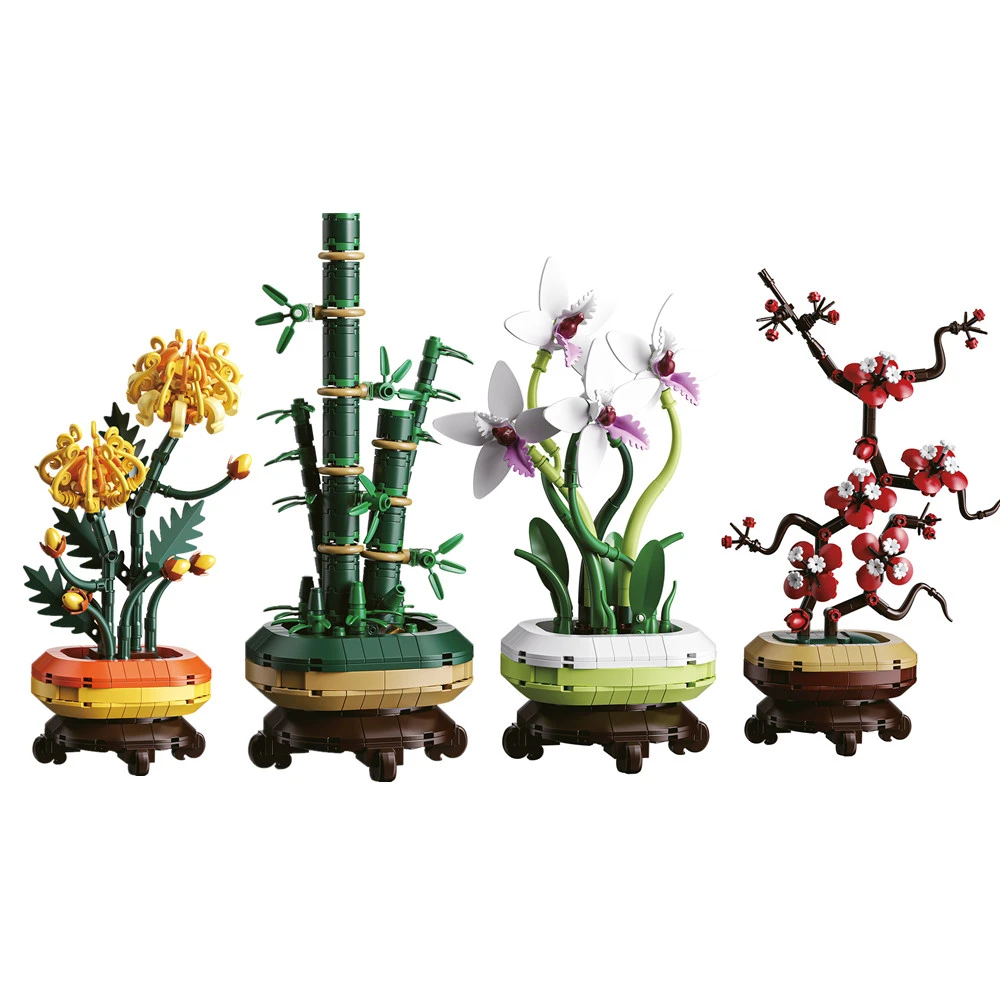 

Букет цветов, цветение сливы, хризантема, бамбук, модель растения в горшке, домашний дисплей, строительные блоки, кирпичи, кирпичи, детские игрушки