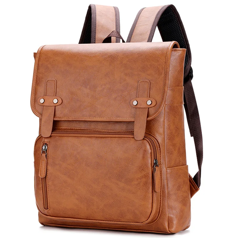 Men PU Leather Travel Bagpack Large Laptop Waterproof Backpacks Male Schoolbag For Teenagers Boys Business Bags Black