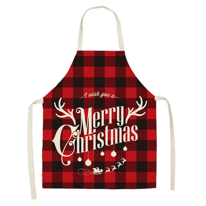 Christmas decoration apron Merry red plaid printed kitchen anti-fouling and oil-proof cotton linen