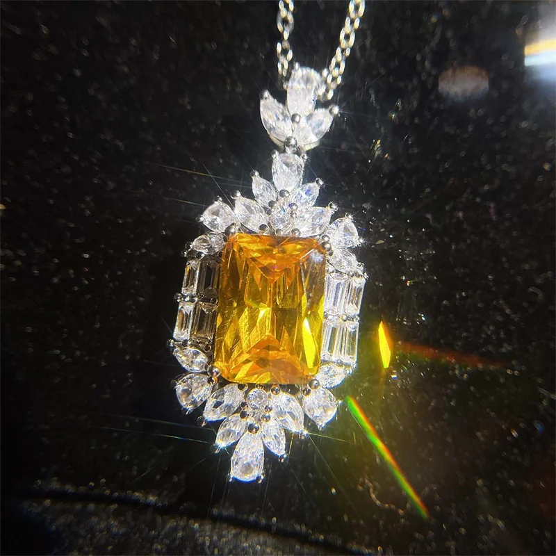 Huitan Sparkling Yellow Cubic Zirconia Necklace Women Wedding Anniversary Party Luxury Accessories Gift Trendy Jewelry Drop Ship