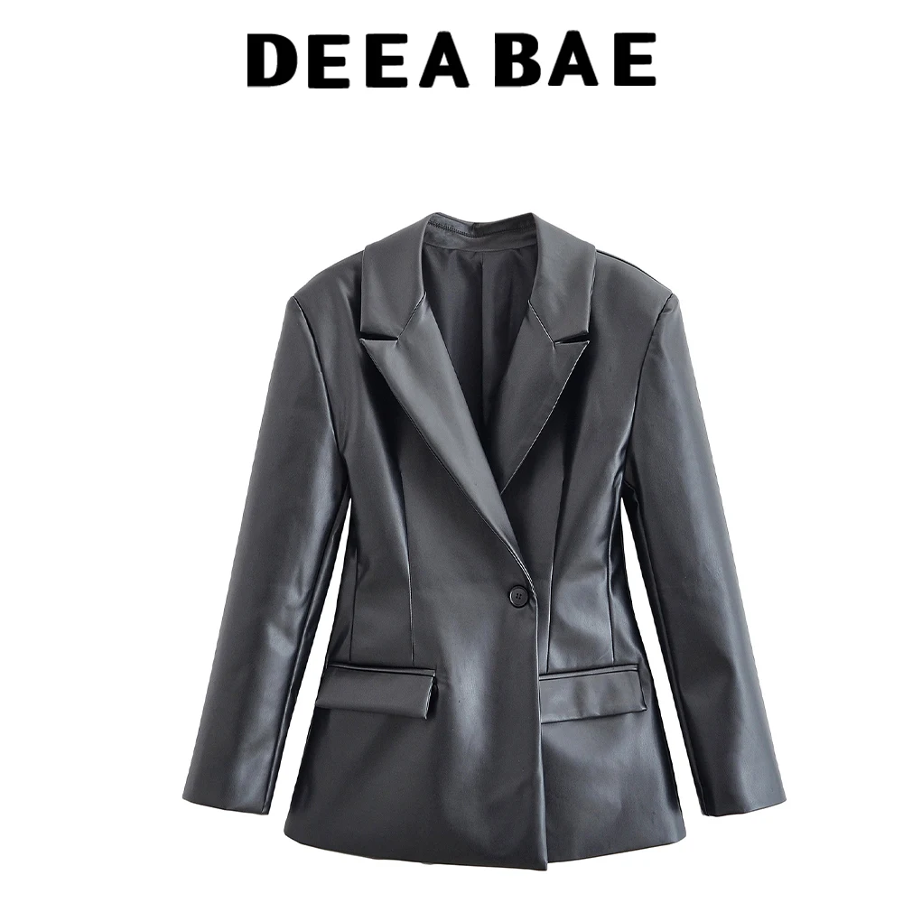 디에이베이 고급스러운 분위기의 다용도 수트 가죽 재킷 탑 중간 길이 긴팔 신상 여성 의류
